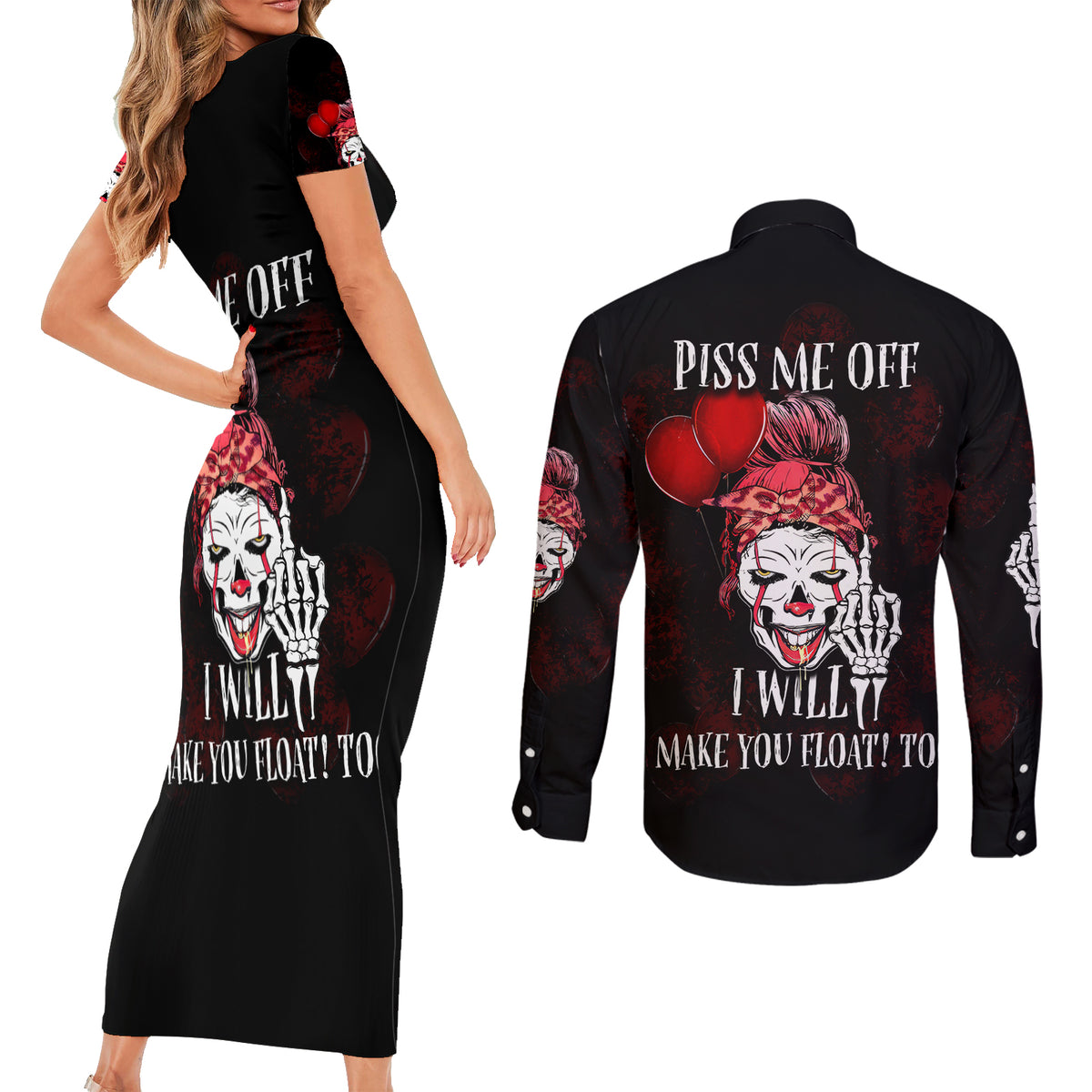 Piss Me Off I Will Couples Matching Short Sleeve Bodycon Dress and Long Sleeve Button Shirt - Wonder Print Shop