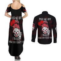 Piss Me Off I Will Couples Matching Summer Maxi Dress and Long Sleeve Button Shirt - Wonder Print Shop