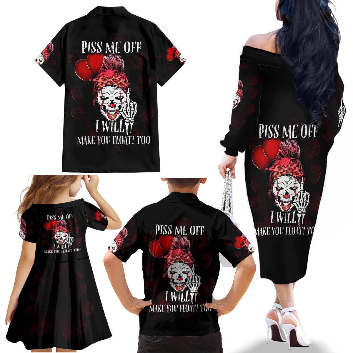 Piss Me Off I Will Family Matching Off Shoulder Long Sleeve Dress and Hawaiian Shirt - Wonder Print Shop