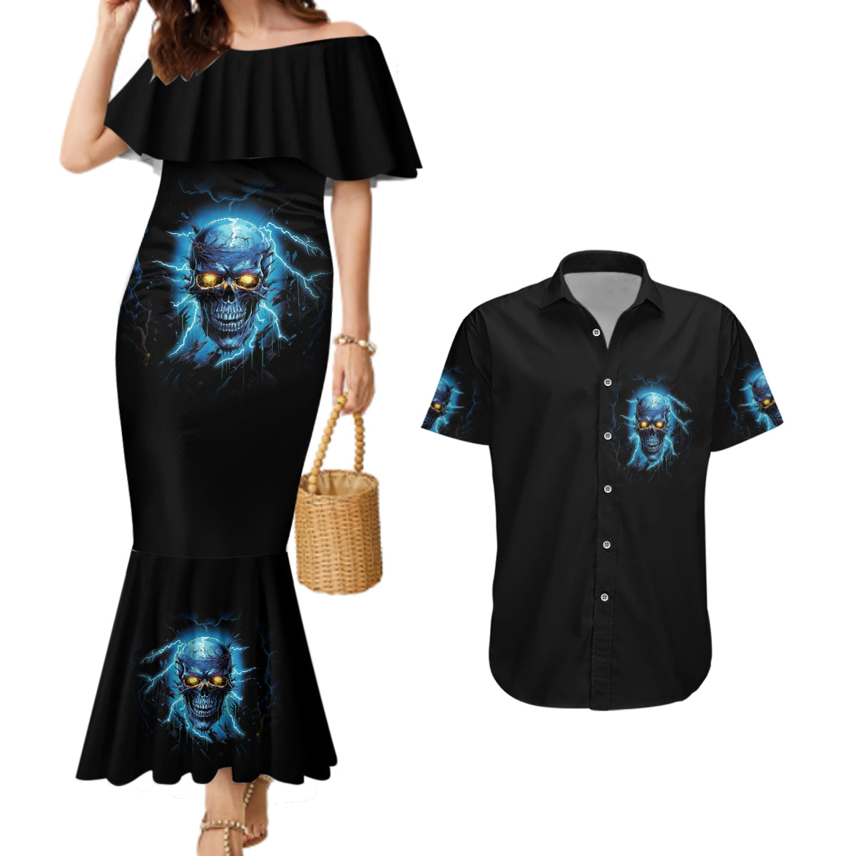 I'm Not Rude Mad Skull Couples Matching Mermaid Dress and Hawaiian Shirt - Wonder Print Shop