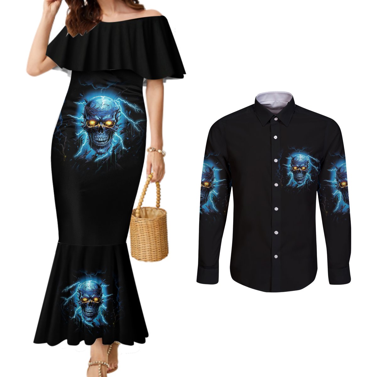 im-not-rude-mad-skull-couples-matching-mermaid-dress-and-long-sleeve-button-shirt
