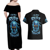 I'm Not Rude Mad Skull Couples Matching Off Shoulder Maxi Dress and Hawaiian Shirt - Wonder Print Shop