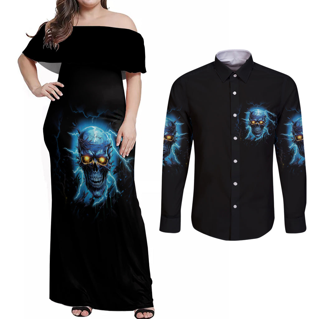 I'm Not Rude Mad Skull Couples Matching Off Shoulder Maxi Dress and Long Sleeve Button Shirt - Wonder Print Shop
