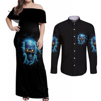 I'm Not Rude Mad Skull Couples Matching Off Shoulder Maxi Dress and Long Sleeve Button Shirt - Wonder Print Shop