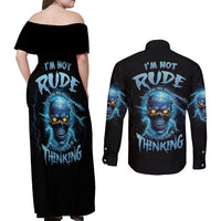 I'm Not Rude Mad Skull Couples Matching Off Shoulder Maxi Dress and Long Sleeve Button Shirt - Wonder Print Shop