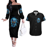 I'm Not Rude Mad Skull Couples Matching Off The Shoulder Long Sleeve Dress and Hawaiian Shirt - Wonder Print Shop