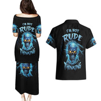 I'm Not Rude Mad Skull Couples Matching Puletasi Dress and Hawaiian Shirt - Wonder Print Shop