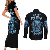 I'm Not Rude Mad Skull Couples Matching Short Sleeve Bodycon Dress and Long Sleeve Button Shirt - Wonder Print Shop