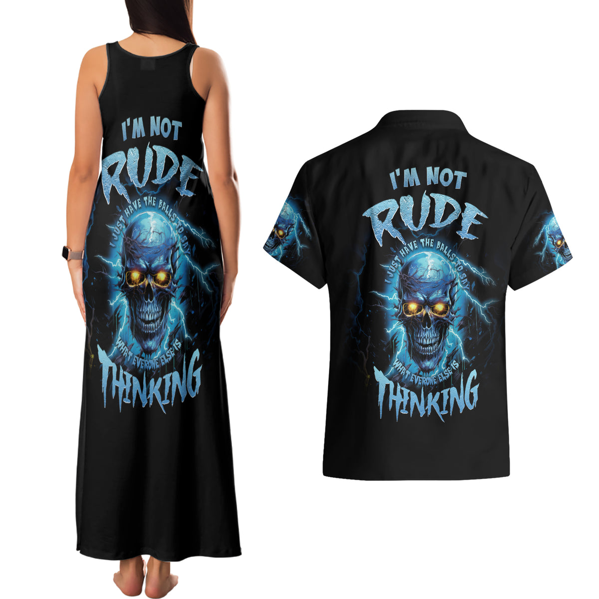 I'm Not Rude Mad Skull Couples Matching Tank Maxi Dress and Hawaiian Shirt - Wonder Print Shop