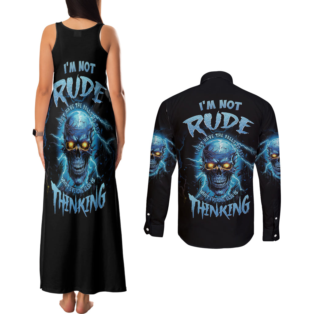 I'm Not Rude Mad Skull Couples Matching Tank Maxi Dress and Long Sleeve Button Shirt - Wonder Print Shop