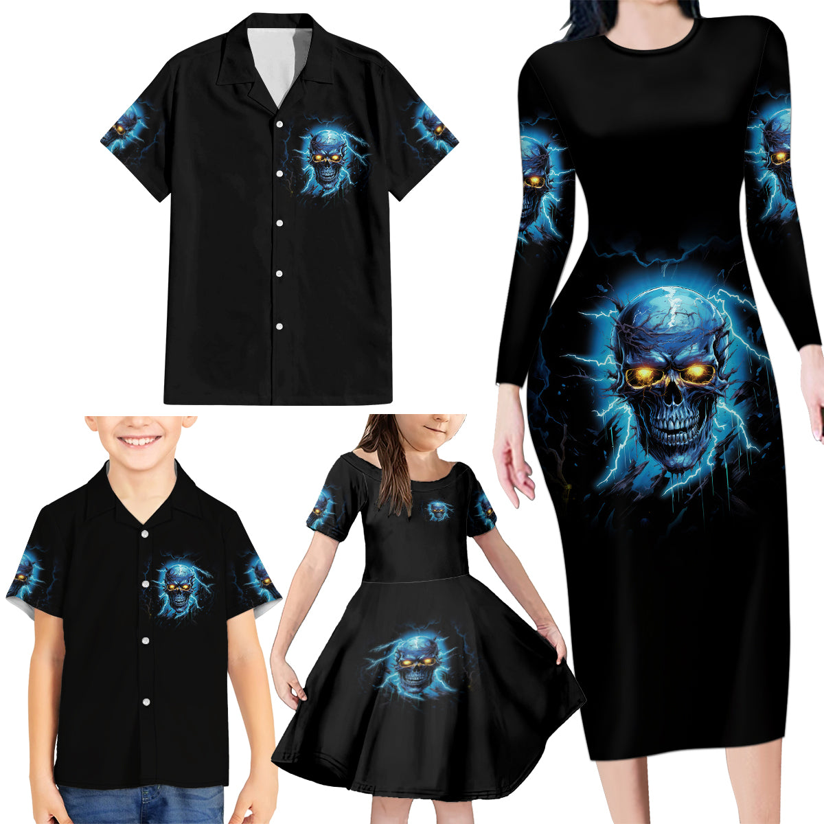 I'm Not Rude Mad Skull Family Matching Long Sleeve Bodycon Dress and Hawaiian Shirt - Wonder Print Shop