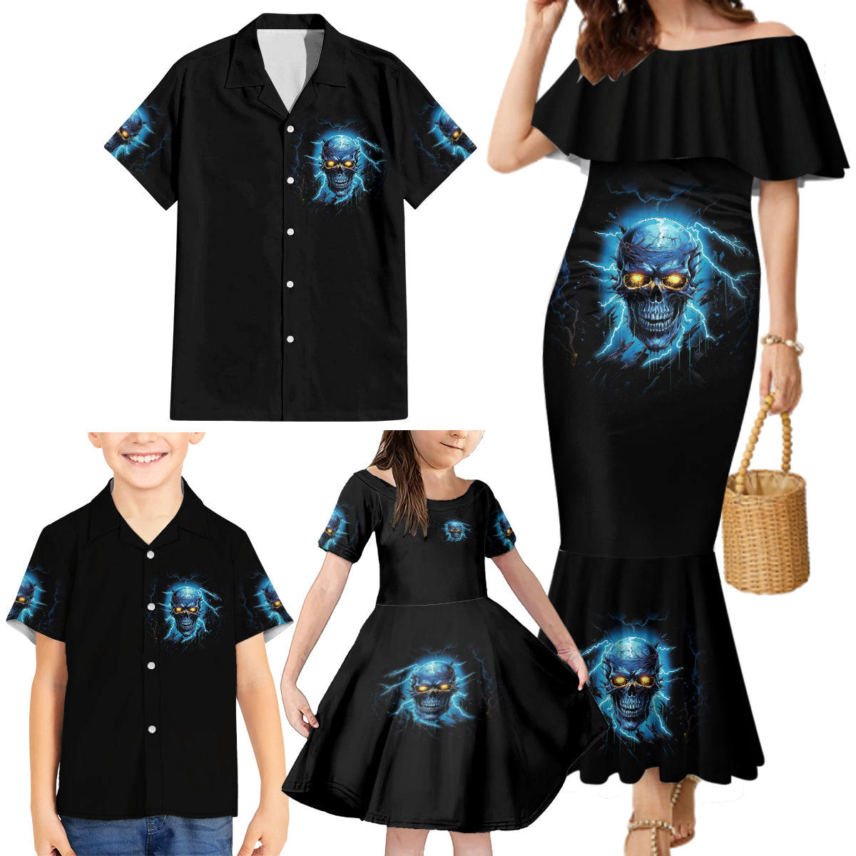 I'm Not Rude Mad Skull Family Matching Mermaid Dress and Hawaiian Shirt - Wonder Print Shop