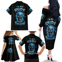 I'm Not Rude Mad Skull Family Matching Off Shoulder Long Sleeve Dress and Hawaiian Shirt - Wonder Print Shop