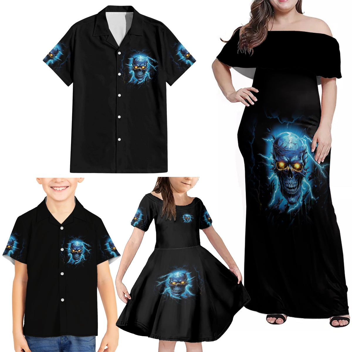 I'm Not Rude Mad Skull Family Matching Off Shoulder Maxi Dress and Hawaiian Shirt - Wonder Print Shop