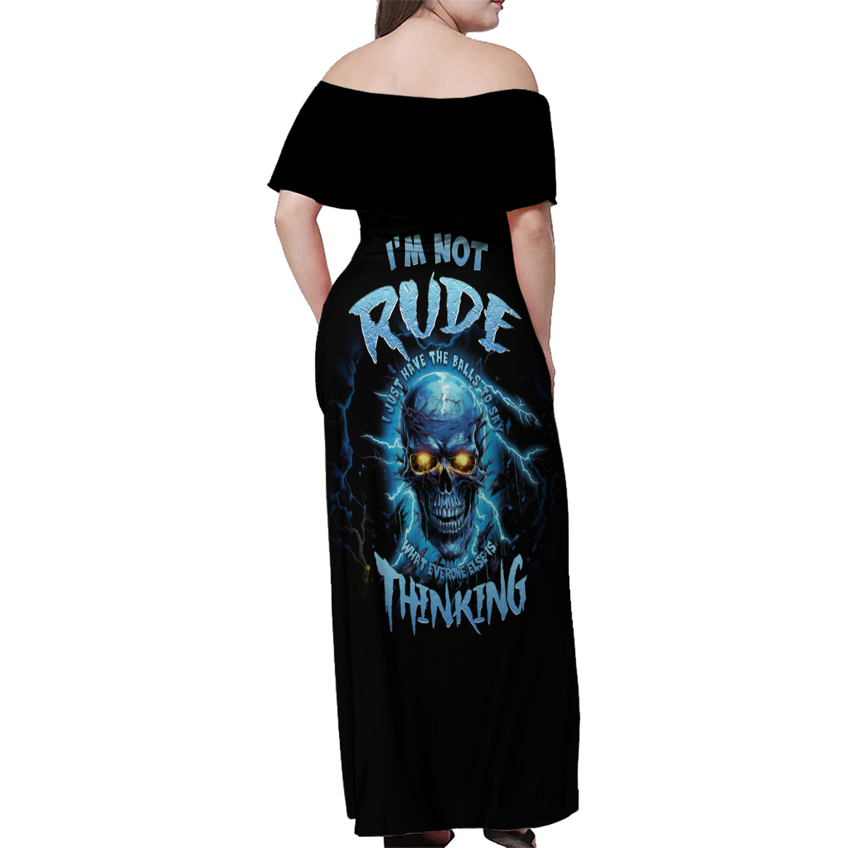I'm Not Rude Mad Skull Family Matching Off Shoulder Maxi Dress and Hawaiian Shirt - Wonder Print Shop