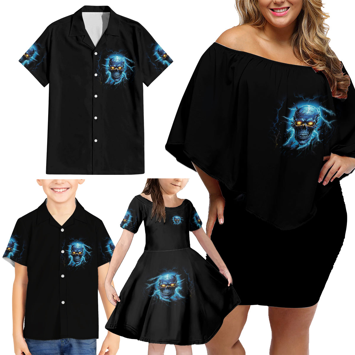 I'm Not Rude Mad Skull Family Matching Off Shoulder Short Dress and Hawaiian Shirt - Wonder Print Shop