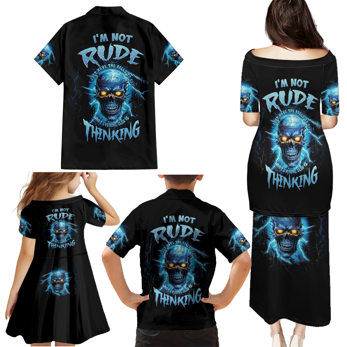 I'm Not Rude Mad Skull Family Matching Puletasi Dress and Hawaiian Shirt - Wonder Print Shop