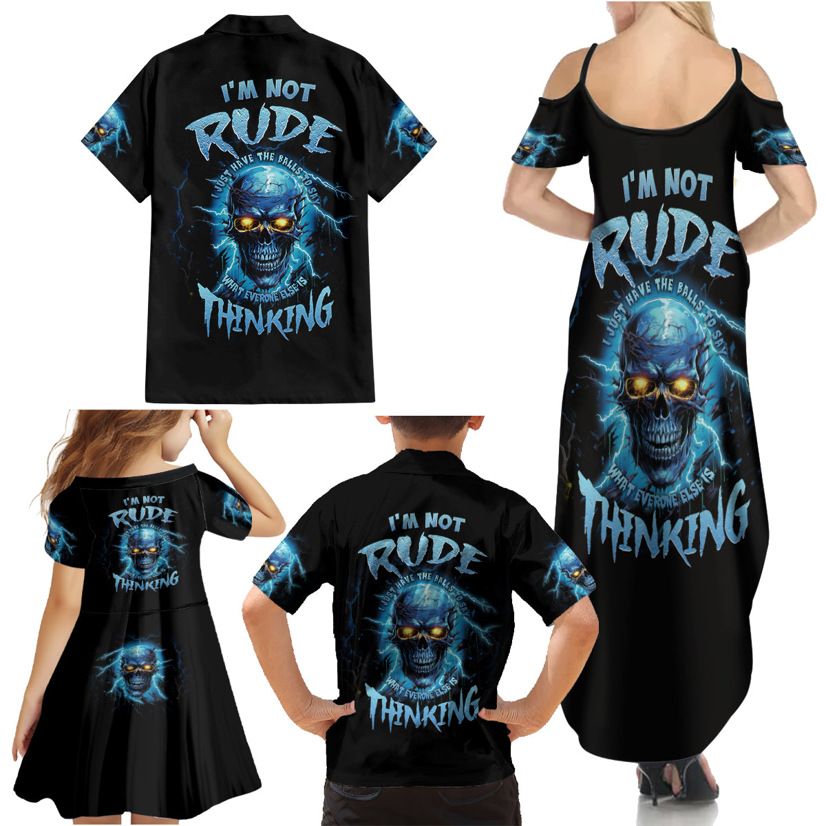 I'm Not Rude Mad Skull Family Matching Summer Maxi Dress and Hawaiian Shirt - Wonder Print Shop