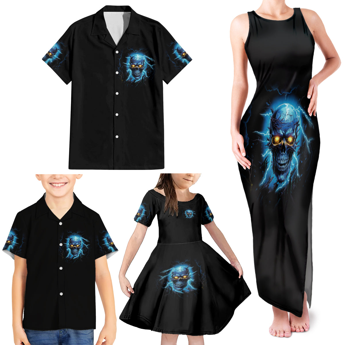 I'm Not Rude Mad Skull Family Matching Tank Maxi Dress and Hawaiian Shirt - Wonder Print Shop