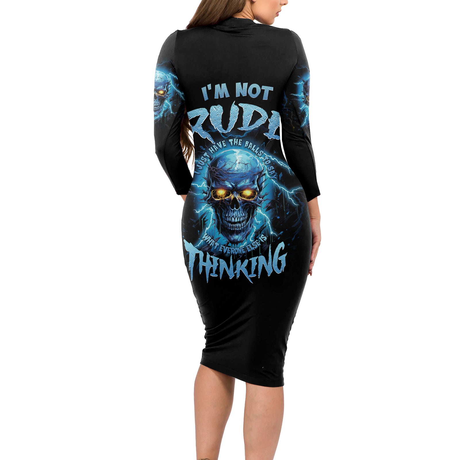 I'm Not Rude Mad Skull Long Sleeve Bodycon Dress - Wonder Print Shop