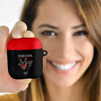 Custom Red and Black Bowling AirPods Case with Strike Explosion Graphic Custom Name and Bowler Silhouette - Wonder Print Shop