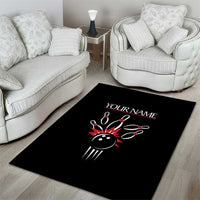 Custom Red and Black Bowling Area Rug with Strike Explosion Graphic Custom Name and Bowler Silhouette - Wonder Print Shop