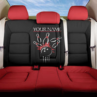 Custom Red and Black Bowling Back Car Seat Cover with Strike Explosion Graphic Custom Name and Bowler Silhouette - Wonder Print Shop