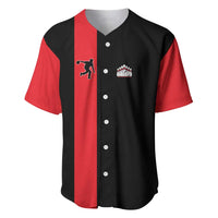 Custom Red and Black Bowling Baseball Jersey with Strike Explosion Graphic Custom Name and Bowler Silhouette - Wonder Print Shop