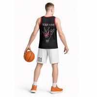 Custom Red and Black Bowling Basketball Jersey with Strike Explosion Graphic Custom Name and Bowler Silhouette - Wonder Print Shop