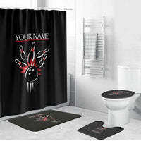 Custom Red and Black Bowling Bathroom Set with Strike Explosion Graphic Custom Name and Bowler Silhouette - Wonder Print Shop