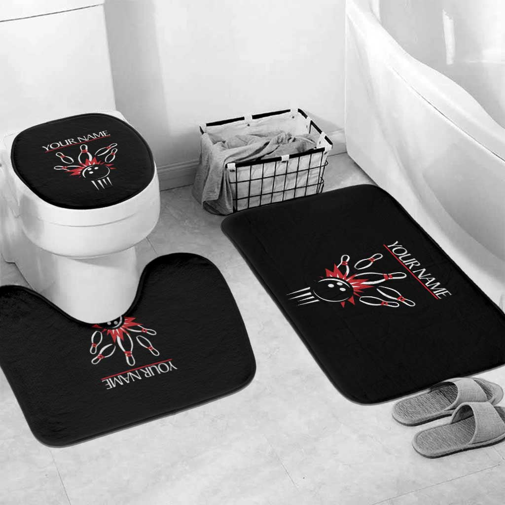 Custom Red and Black Bowling Bathroom Set with Strike Explosion Graphic Custom Name and Bowler Silhouette - Wonder Print Shop