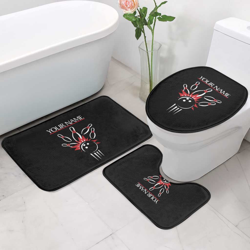 Custom Red and Black Bowling Bathroom Set with Strike Explosion Graphic Custom Name and Bowler Silhouette - Wonder Print Shop