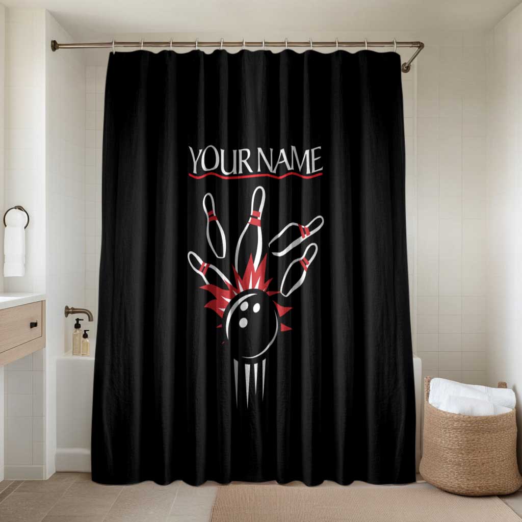 Custom Red and Black Bowling Bathroom Set with Strike Explosion Graphic Custom Name and Bowler Silhouette - Wonder Print Shop