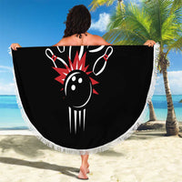 Custom Red and Black Bowling Beach Blanket with Strike Explosion Graphic Custom Name and Bowler Silhouette - Wonder Print Shop