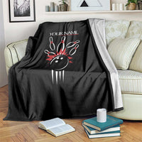 Custom Red and Black Bowling Blanket with Strike Explosion Graphic Custom Name and Bowler Silhouette - Wonder Print Shop