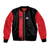 Custom Red and Black Bowling Bomber Jacket with Strike Explosion Graphic Custom Name and Bowler Silhouette - Wonder Print Shop