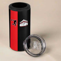 Custom Red and Black Bowling 4 in 1 Can Cooler Tumbler with Strike Explosion Graphic Custom Name and Bowler Silhouette - Wonder Print Shop