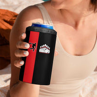 Custom Red and Black Bowling 4 in 1 Can Cooler Tumbler with Strike Explosion Graphic Custom Name and Bowler Silhouette - Wonder Print Shop