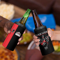 Custom Red and Black Bowling 4 in 1 Can Cooler Tumbler with Strike Explosion Graphic Custom Name and Bowler Silhouette - Wonder Print Shop