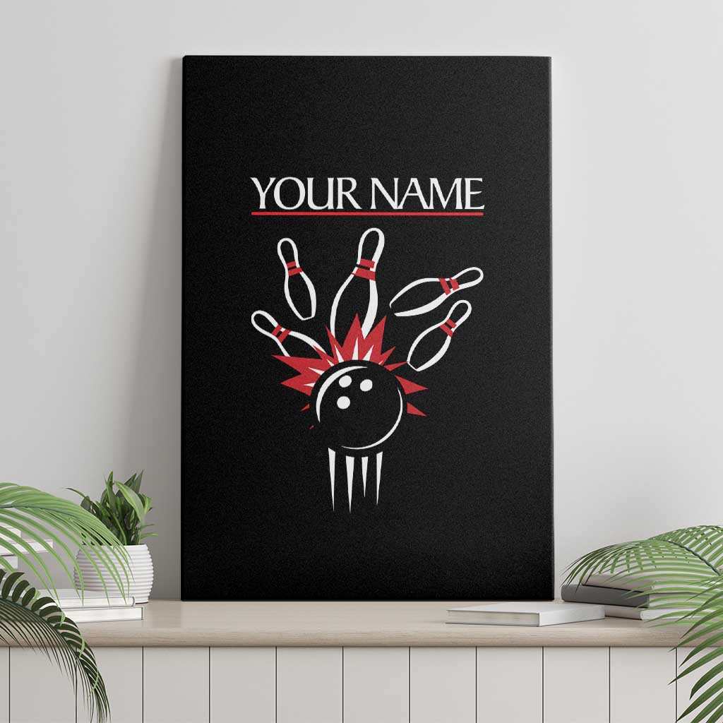 Custom Red and Black Bowling Canvas Wall Art with Strike Explosion Graphic Custom Name and Bowler Silhouette - Wonder Print Shop