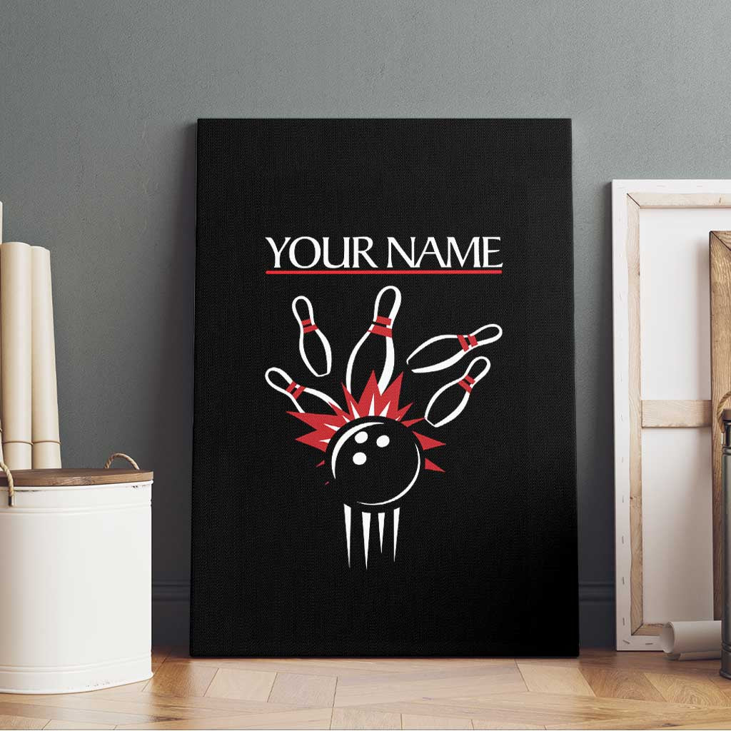 Custom Red and Black Bowling Canvas Wall Art with Strike Explosion Graphic Custom Name and Bowler Silhouette - Wonder Print Shop