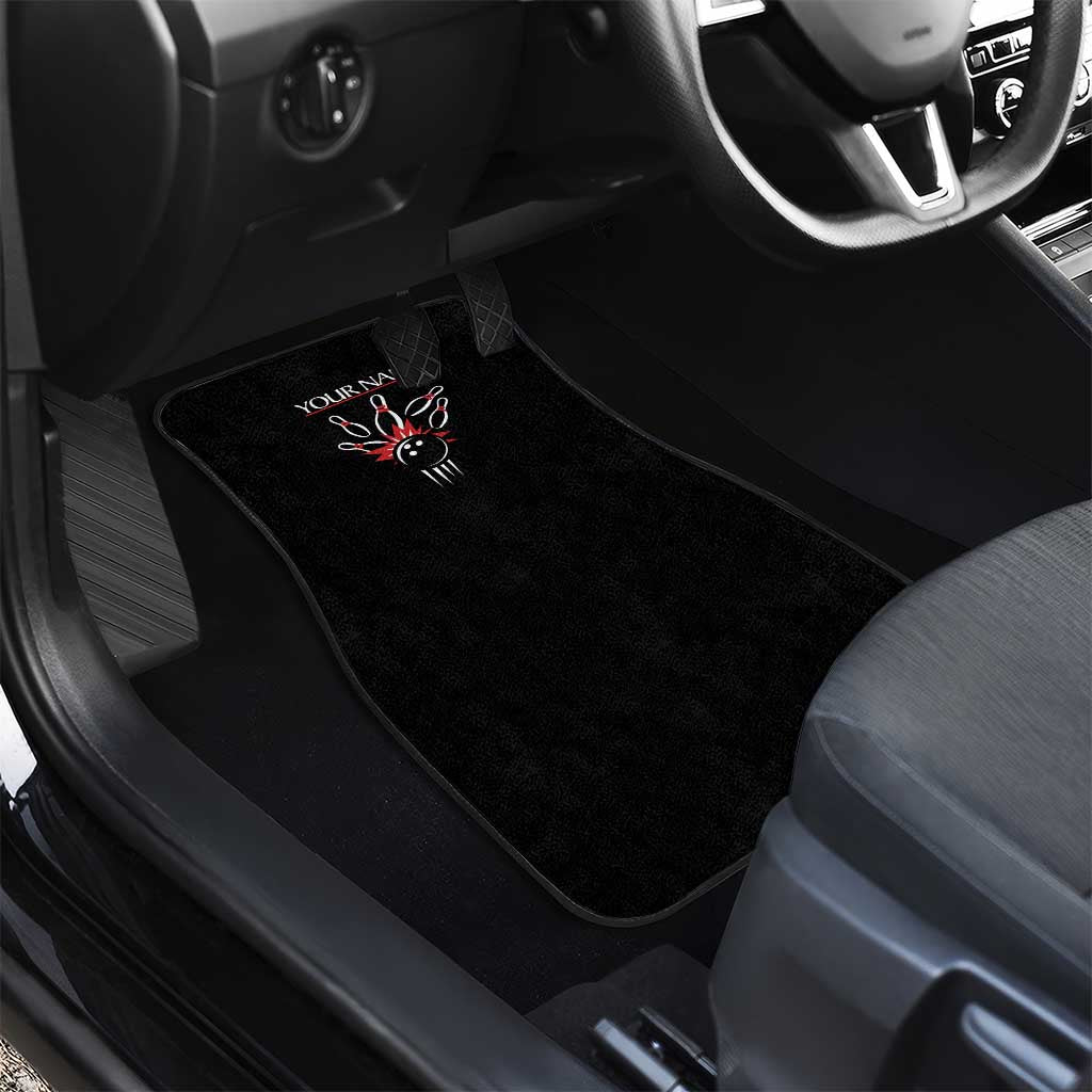 Custom Red and Black Bowling Car Mats with Strike Explosion Graphic Custom Name and Bowler Silhouette - Wonder Print Shop