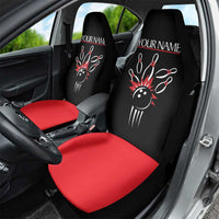 Custom Red and Black Bowling Car Seat Cover with Strike Explosion Graphic Custom Name and Bowler Silhouette - Wonder Print Shop