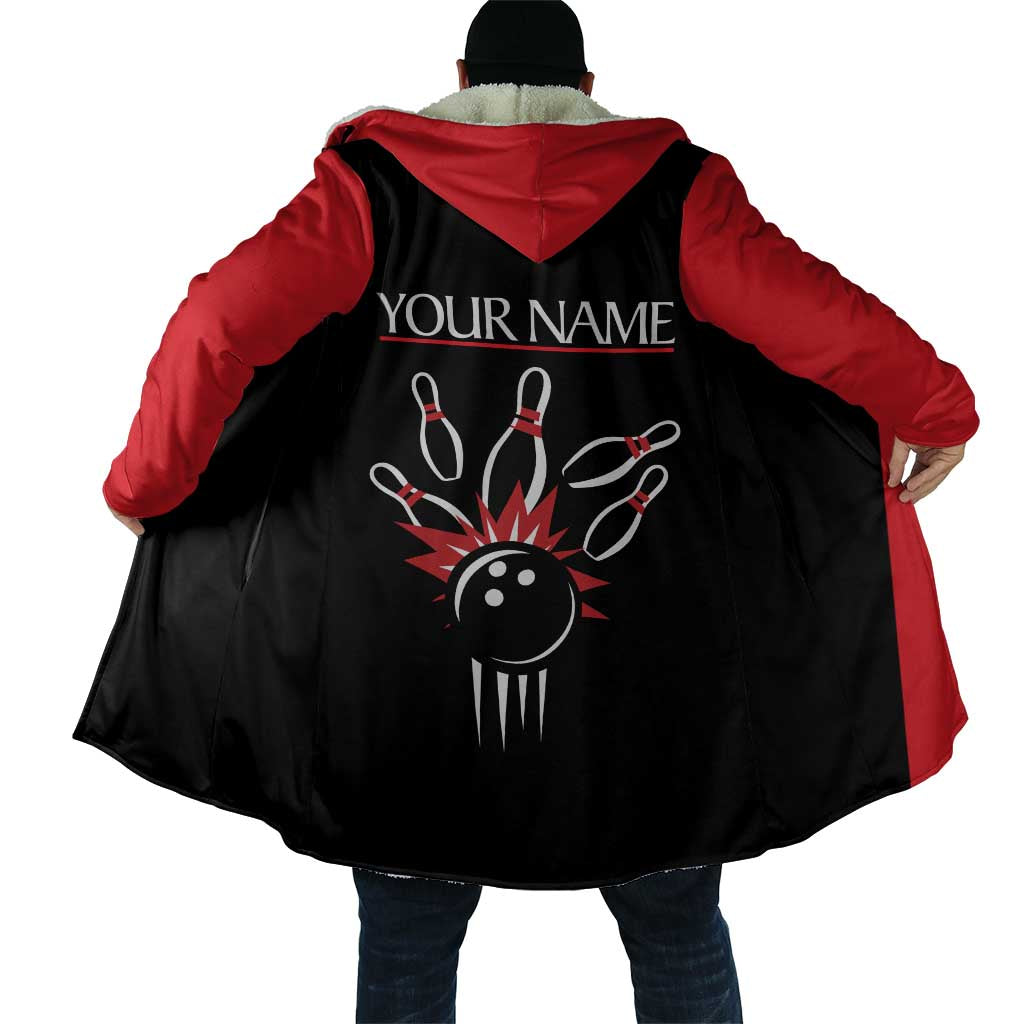 Custom Red and Black Bowling Cloak with Strike Explosion Graphic Custom Name and Bowler Silhouette - Wonder Print Shop