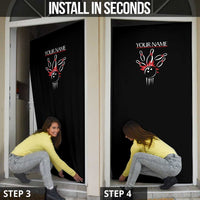 Custom Red and Black Bowling Door Cover with Strike Explosion Graphic Custom Name and Bowler Silhouette - Wonder Print Shop