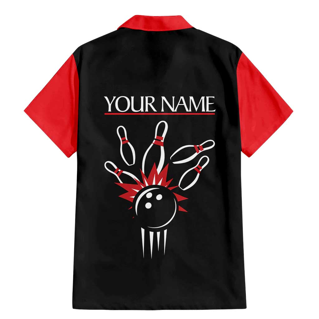 Custom Red and Black Bowling Family Matching Mermaid Dress and Hawaiian Shirt with Strike Explosion Graphic Custom Name and Bowler Silhouette - Wonder Print Shop