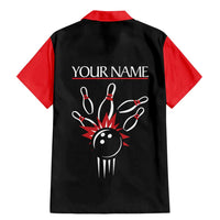 Custom Red and Black Bowling Family Matching Mermaid Dress and Hawaiian Shirt with Strike Explosion Graphic Custom Name and Bowler Silhouette - Wonder Print Shop