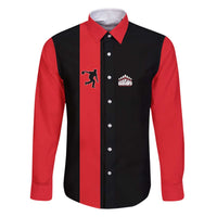Custom Red and Black Bowling Family Matching Off The Shoulder Long Sleeve Dress and Hawaiian Shirt with Strike Explosion Graphic Custom Name and Bowler Silhouette - Wonder Print Shop