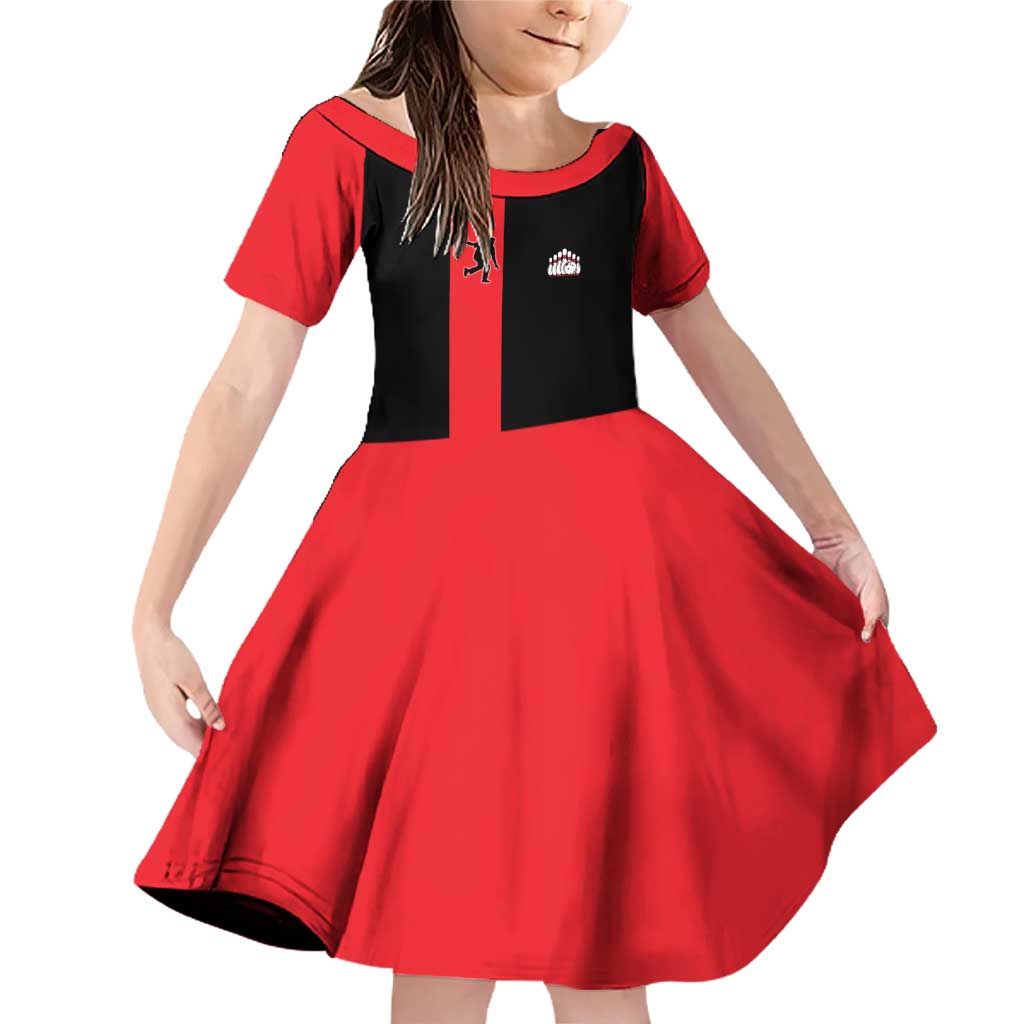 Custom Red and Black Bowling Family Matching Off Shoulder Short Dress and Hawaiian Shirt with Strike Explosion Graphic Custom Name and Bowler Silhouette - Wonder Print Shop