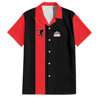 Custom Red and Black Bowling Family Matching Tank Maxi Dress and Hawaiian Shirt with Strike Explosion Graphic Custom Name and Bowler Silhouette - Wonder Print Shop